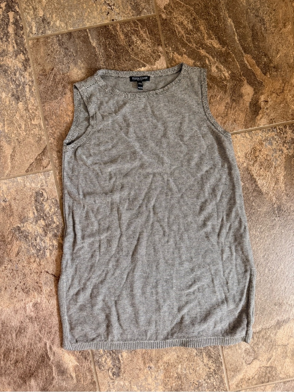 Eileen Fisher Petite Medium Striped Knit Tank Tunic in Gray Merino Wool